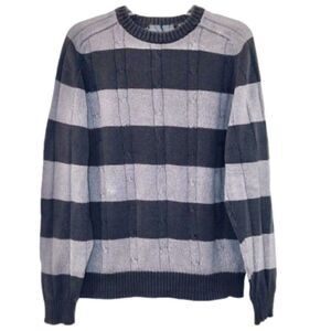 Oscar de la Renta Striped Cable Knit Sweater in Grey Men’s Large